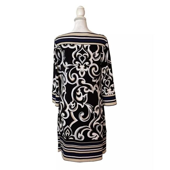 White House Black Market 3/4 Sleeve Patterned Tunic Dress Designer US S - Picture 5 of 9